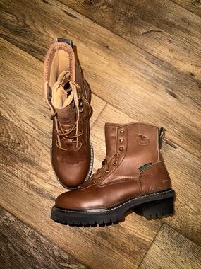 Brand New Georgia Boot Kids Brown Leather Lace-Up Work Boots